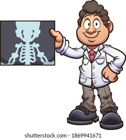 Cartoon radiologist doctor holding an x-ray. Vector clip art illustration with simple gradients. Some elements on separate layers. 
