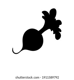 Cartoon radish isolated on white background. Vector illustration. Black silhouette.