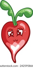 Cartoon Radish Vegetable Character With Smiley Kawaii Face Illustration 