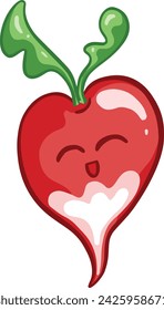 Cartoon Radish Vegetable Character With Smiley Kawaii Face Illustration 