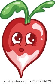 Cartoon Radish Vegetable Character With Smiley Kawaii Face Illustration 