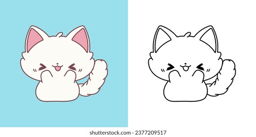 Cartoon Ragdoll Kitty Clipart for Coloring Page and Illustration. Clip Art Isolated Cat. Cute Vector Illustration of a Kawaii Baby Pet for Prints for Clothes, Stickers, Baby Shower. 