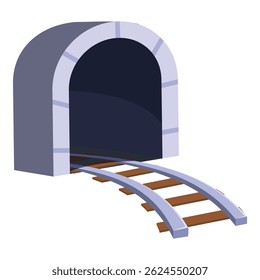 Cartoon railroad track disappearing into a dark tunnel, evoking mystery and adventure
