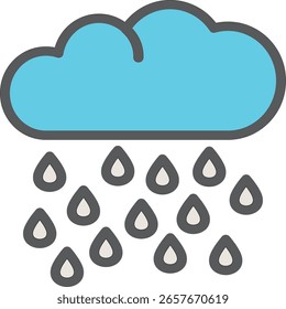 Nube de lluvia de dibujos animados con contorno gris y gotas de lluvia que caen Illus