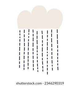 Ilustración dibujada a mano por la nube de caricatura. Diseño plano de estilo escandinavo, vector aislado. Otoño infantil, caída impresa, elemento meteorológico estacional, temporada de lluvias, clima, pronóstico