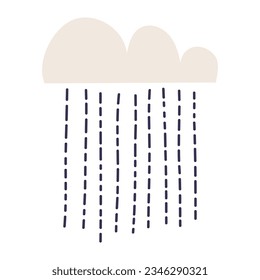 Cartoon rain cloud hand drawn illustration. Scandinavian style flat design, isolated vector. Kids autumn, fall print, seasonal weather element, rainy season, climate, forecast