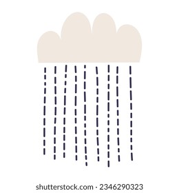 Cartoon rain cloud hand drawn illustration. Scandinavian style flat design, isolated vector. Kids autumn, fall print, seasonal weather element, rainy season, climate, forecast