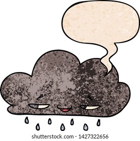 nube de caricatura con burbuja de habla en estilo de textura retro