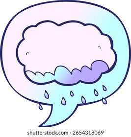 nuage de pluie de dessin animé avec bulle de parole dans un style dégradé lisse en couleur néon clair