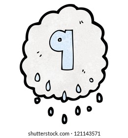 Cartoon-Regenwolke-Symbol mit Nummer neun