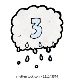 cartoon rain cloud symbol with number three
