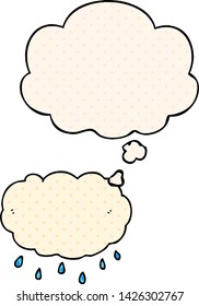 cartoon rain cloud with thought bubble in comic book style