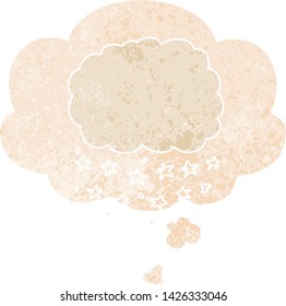 cartoon rain cloud with thought bubble in grunge distressed retro textured style