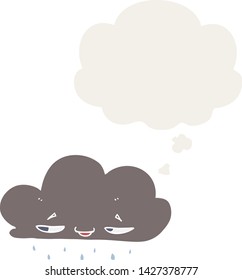 cartoon rain cloud with thought bubble in retro style