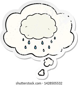 cartoon rain cloud with thought bubble as a distressed worn sticker