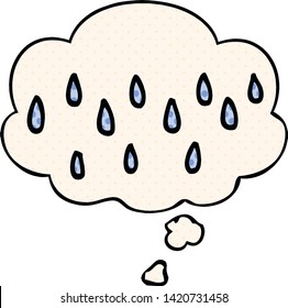 cartoon rain with thought bubble in comic book style