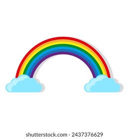 Cartoon Rainbow with Clouds on White Background. Vector illustration. EPS 10.