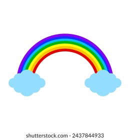 Cartoon Rainbow with Clouds on White Background. Vector illustration. EPS 10.