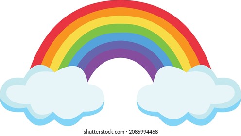 Ilustración vectorial de espectro. Arco arcoiris de dibujos animados clásicos con nubes.