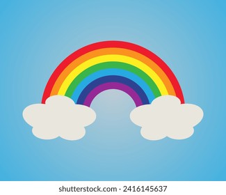 Cartoon rainbow with clouds. Vector illustration.