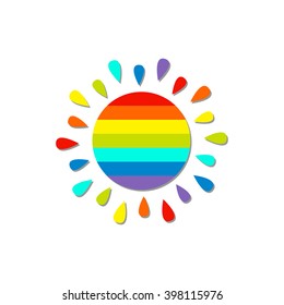 Cartoon rainbow color sun. Isolated White background Vector illustration