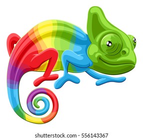 Cartoon rainbow colored multicoloured chameleon lizard character