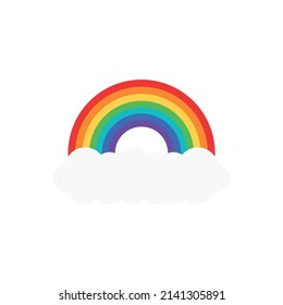 Cartoon rainbow, colorful rainbow decorated with hearts and clouds, colorful collection of graphic illustrations.