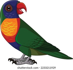 Cartoon Rainbow Lorikeet on White Background