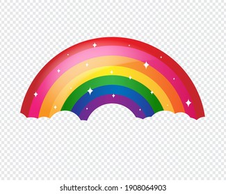 Cartoon Rainbow With Stars And Transparent Background With Gradient Mesh, Vector Illustration