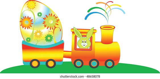 Cartoon rainbow train with egg