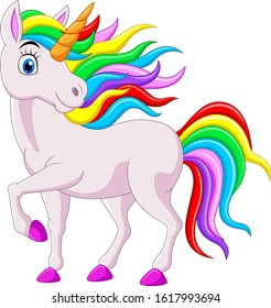 Cartoon rainbow unicorn horse isolated on white background