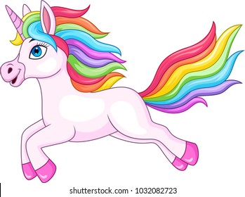 Cartoon rainbow unicorn isolated on white background