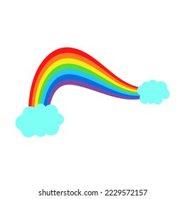 Cartoon rainbow vector. Rainbow and cloud with colors tail. Hand drawn color vector illustration. Cartoon arc