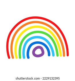 Vector de arco iris de dibujos animados. Arcoiris con cola de colores. Ilustración vectorial de arco de color dibujado a mano. Arco de caricatura