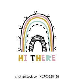 Cartoon Regenbogen Vektorillustration Illustration. Kinderbekleidung für T-Shirt, Notebook, Kindergarten, Kinderbekleidung, Plakat, Postkarte, Textilien. 