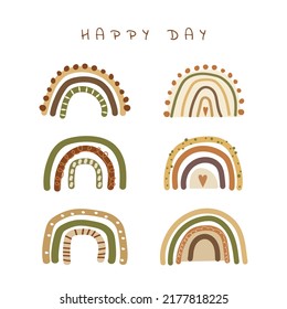 Pintura vectorial de arco iris con texto para postal y diseño. Bonita colección de ilustraciones meteorológicas para la decoración