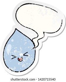 cartoon raindrop with speech bubble distressed distressed old sticker