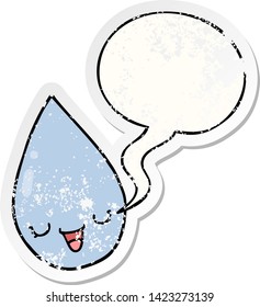 raindrop de caricatura con una burbuja de habla angustiada pegatina vieja