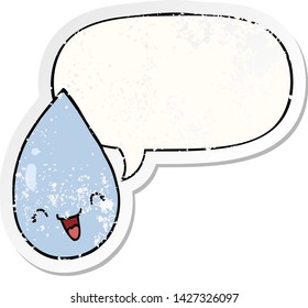 raindrop de caricatura con una burbuja de habla angustiada pegatina vieja