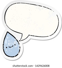raindrop de caricatura con una burbuja de habla angustiada pegatina vieja