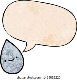 gotas de lluvia de dibujos animados con burbuja de habla en estilo de textura retro