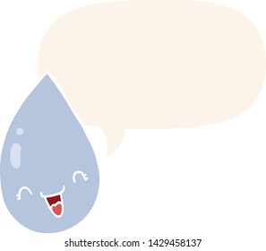 gotas de lluvia de dibujos animados con burbuja de habla en estilo retro