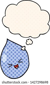 cartoon raindrop with thought bubble in comic book style