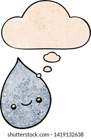 cartoon raindrop with thought bubble in grunge texture style
