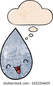 cartoon raindrop with thought bubble in grunge texture style
