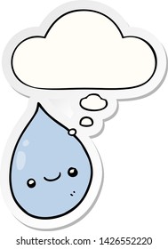 cartoon raindrop with thought bubble as a printed sticker