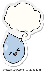 gota de chuva de desenho animado com bolha de pensamento como um adesivo impresso