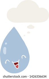 cartoon raindrop with thought bubble in retro style