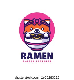 Cartoon Ramen Cat Mascot Logo Design