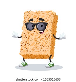 cartoon ramen instant noodles character mascot in black sunglasses on a white background